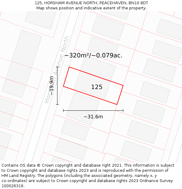 125, HORSHAM AVENUE NORTH, PEACEHAVEN, BN10 8DT: Plot and title map