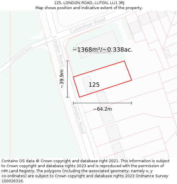 125, LONDON ROAD, LUTON, LU1 3RJ: Plot and title map