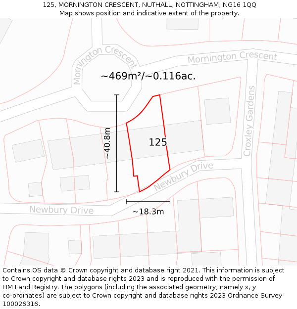 125, MORNINGTON CRESCENT, NUTHALL, NOTTINGHAM, NG16 1QQ: Plot and title map