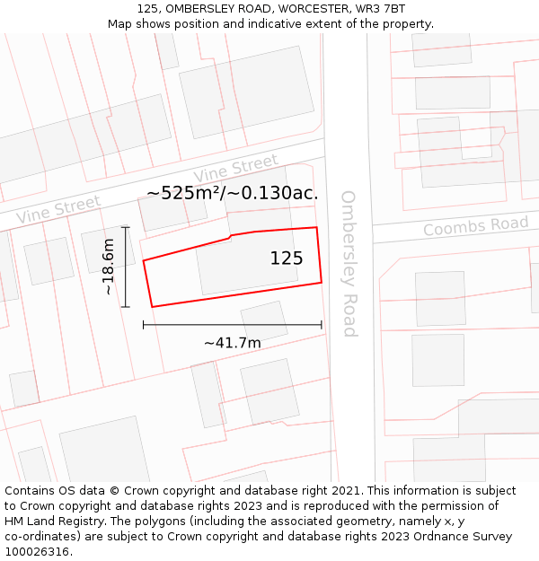 125, OMBERSLEY ROAD, WORCESTER, WR3 7BT: Plot and title map