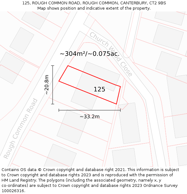 125, ROUGH COMMON ROAD, ROUGH COMMON, CANTERBURY, CT2 9BS: Plot and title map