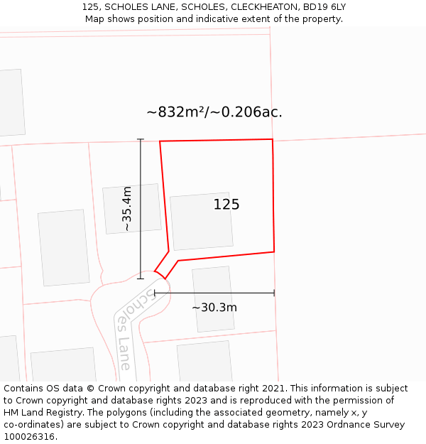 125, SCHOLES LANE, SCHOLES, CLECKHEATON, BD19 6LY: Plot and title map