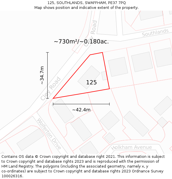 125, SOUTHLANDS, SWAFFHAM, PE37 7PQ: Plot and title map