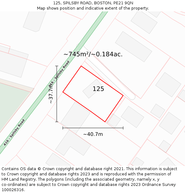 125, SPILSBY ROAD, BOSTON, PE21 9QN: Plot and title map