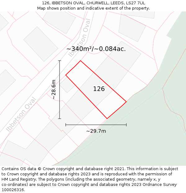 126, IBBETSON OVAL, CHURWELL, LEEDS, LS27 7UL: Plot and title map