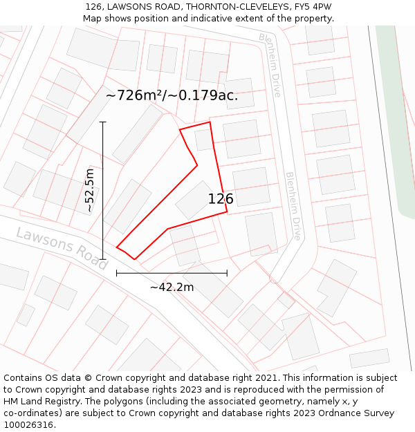 126, LAWSONS ROAD, THORNTON-CLEVELEYS, FY5 4PW: Plot and title map