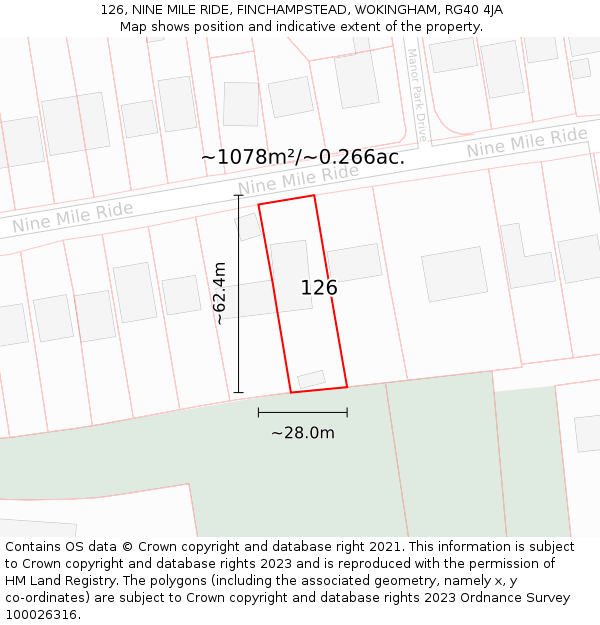 126, NINE MILE RIDE, FINCHAMPSTEAD, WOKINGHAM, RG40 4JA: Plot and title map