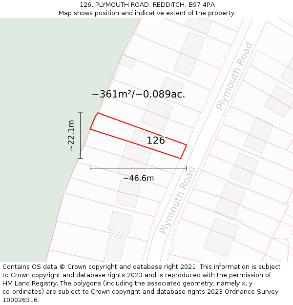 126, PLYMOUTH ROAD, REDDITCH, B97 4PA: Plot and title map