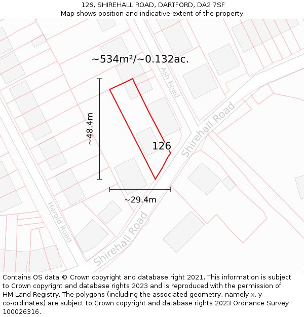 126, SHIREHALL ROAD, DARTFORD, DA2 7SF: Plot and title map