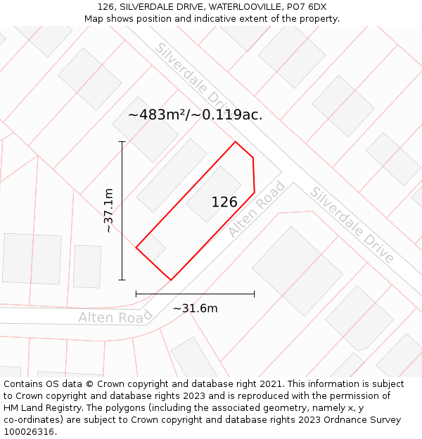 126, SILVERDALE DRIVE, WATERLOOVILLE, PO7 6DX: Plot and title map