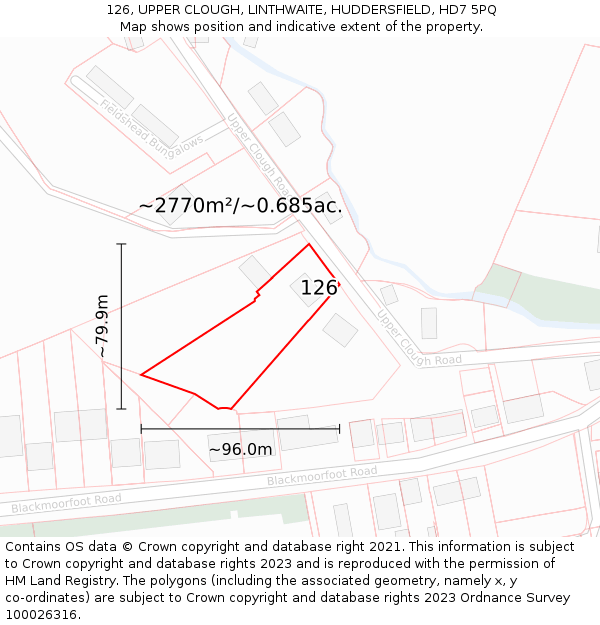 126, UPPER CLOUGH, LINTHWAITE, HUDDERSFIELD, HD7 5PQ: Plot and title map