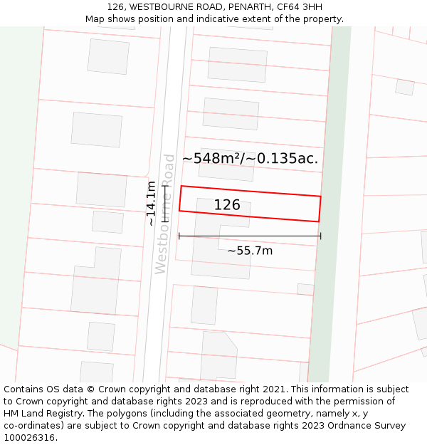 126, WESTBOURNE ROAD, PENARTH, CF64 3HH: Plot and title map