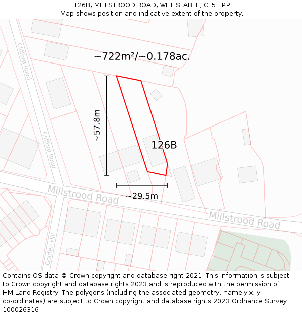 126B, MILLSTROOD ROAD, WHITSTABLE, CT5 1PP: Plot and title map