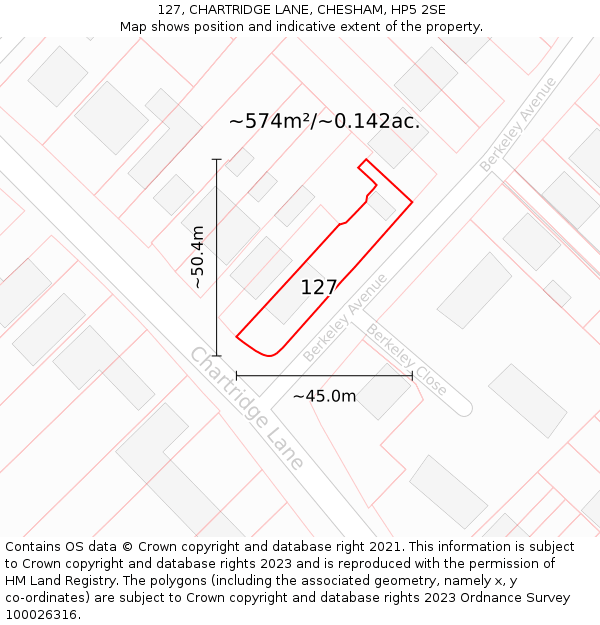 127, CHARTRIDGE LANE, CHESHAM, HP5 2SE: Plot and title map