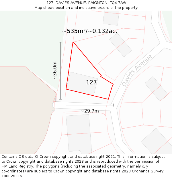 127, DAVIES AVENUE, PAIGNTON, TQ4 7AW: Plot and title map