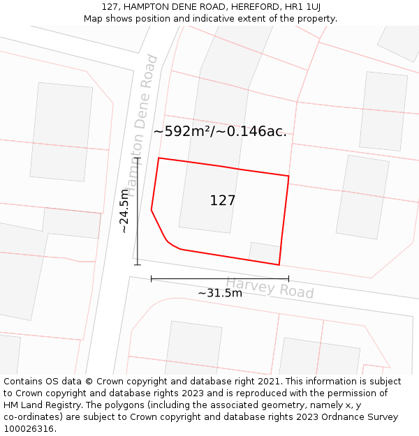 127, HAMPTON DENE ROAD, HEREFORD, HR1 1UJ: Plot and title map