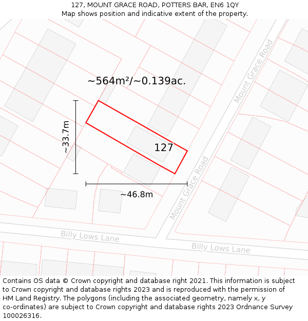 127, MOUNT GRACE ROAD, POTTERS BAR, EN6 1QY: Plot and title map