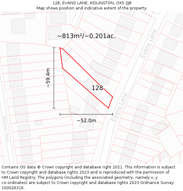 128, EVANS LANE, KIDLINGTON, OX5 2JB: Plot and title map