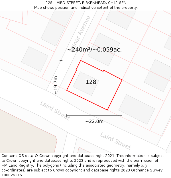 128, LAIRD STREET, BIRKENHEAD, CH41 8EN: Plot and title map