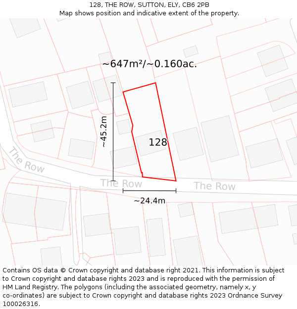 128, THE ROW, SUTTON, ELY, CB6 2PB: Plot and title map