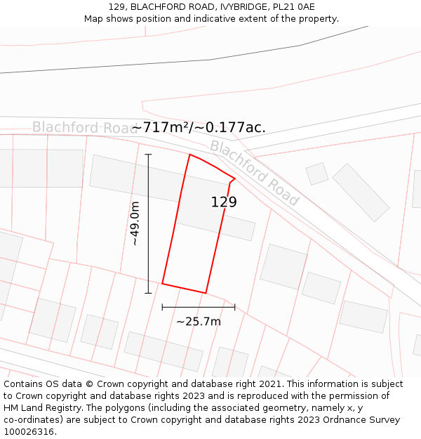 129, BLACHFORD ROAD, IVYBRIDGE, PL21 0AE: Plot and title map