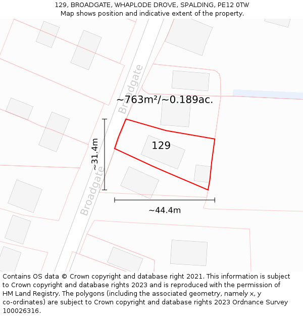 129, BROADGATE, WHAPLODE DROVE, SPALDING, PE12 0TW: Plot and title map