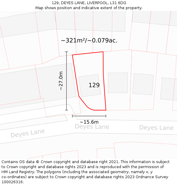 129, DEYES LANE, LIVERPOOL, L31 6DG: Plot and title map