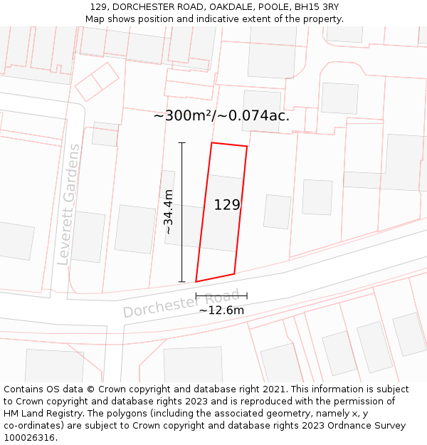 129, DORCHESTER ROAD, OAKDALE, POOLE, BH15 3RY: Plot and title map