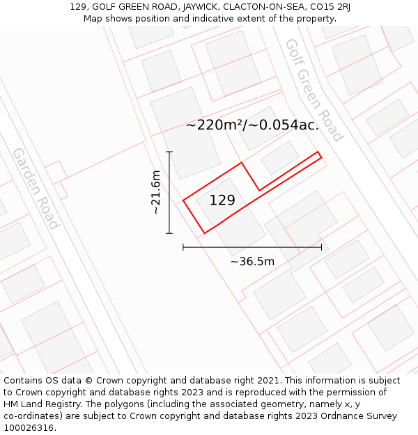 129, GOLF GREEN ROAD, JAYWICK, CLACTON-ON-SEA, CO15 2RJ: Plot and title map