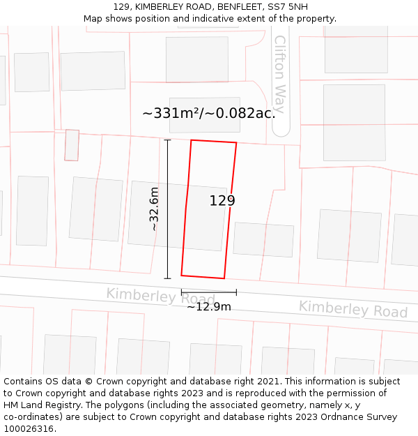 129, KIMBERLEY ROAD, BENFLEET, SS7 5NH: Plot and title map