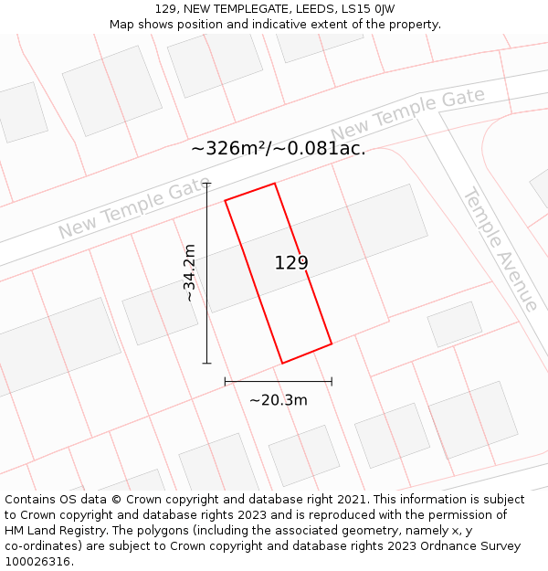 129, NEW TEMPLEGATE, LEEDS, LS15 0JW: Plot and title map