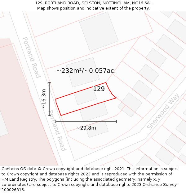 129, PORTLAND ROAD, SELSTON, NOTTINGHAM, NG16 6AL: Plot and title map