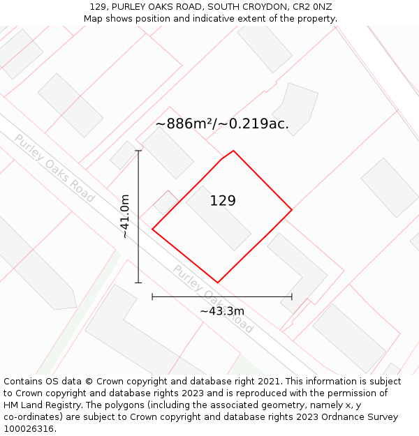 129, PURLEY OAKS ROAD, SOUTH CROYDON, CR2 0NZ: Plot and title map