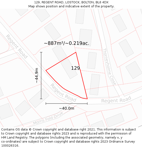 129, REGENT ROAD, LOSTOCK, BOLTON, BL6 4DX: Plot and title map