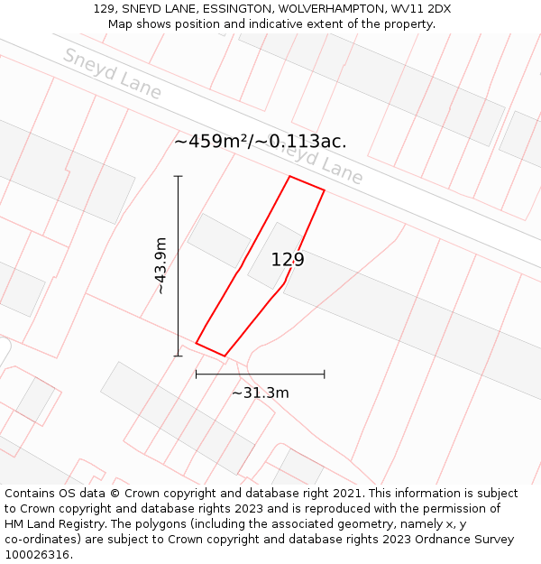 129, SNEYD LANE, ESSINGTON, WOLVERHAMPTON, WV11 2DX: Plot and title map