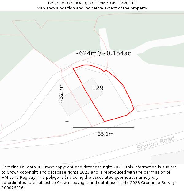 129, STATION ROAD, OKEHAMPTON, EX20 1EH: Plot and title map