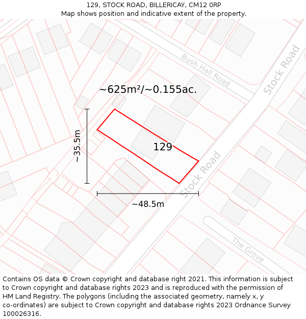 129, STOCK ROAD, BILLERICAY, CM12 0RP: Plot and title map