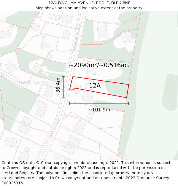 12A, BINGHAM AVENUE, POOLE, BH14 8NE: Plot and title map