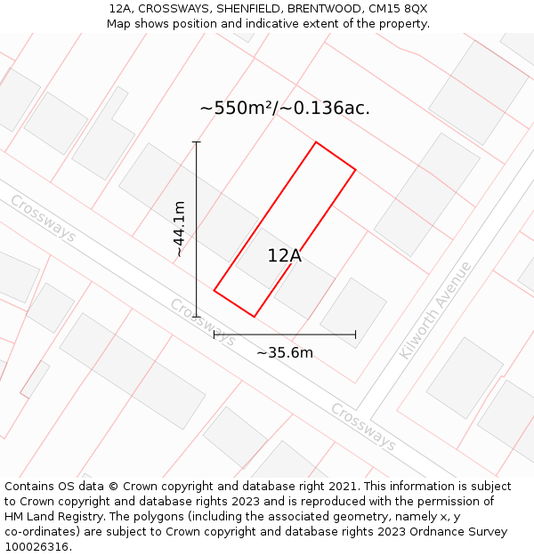 12A, CROSSWAYS, SHENFIELD, BRENTWOOD, CM15 8QX: Plot and title map