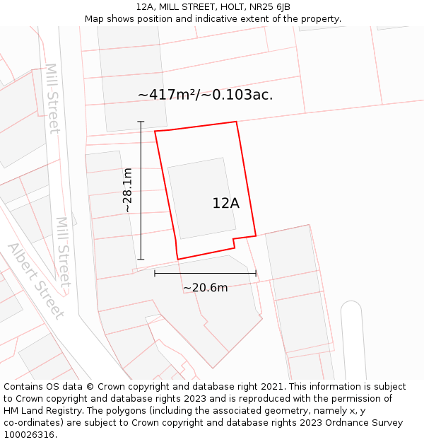 12A, MILL STREET, HOLT, NR25 6JB: Plot and title map