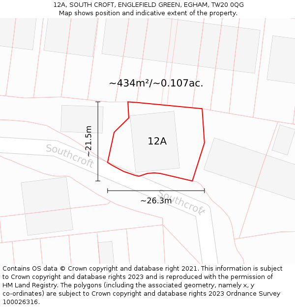 12A, SOUTH CROFT, ENGLEFIELD GREEN, EGHAM, TW20 0QG: Plot and title map