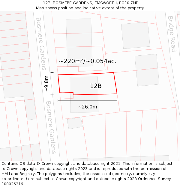 12B, BOSMERE GARDENS, EMSWORTH, PO10 7NP: Plot and title map