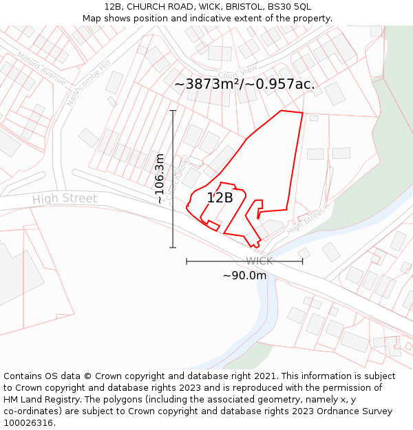 12B, CHURCH ROAD, WICK, BRISTOL, BS30 5QL: Plot and title map