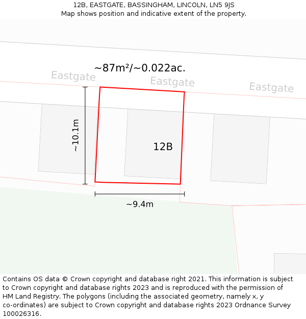 12B, EASTGATE, BASSINGHAM, LINCOLN, LN5 9JS: Plot and title map