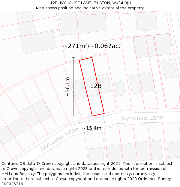 12B, IVYHOUSE LANE, BILSTON, WV14 9JH: Plot and title map