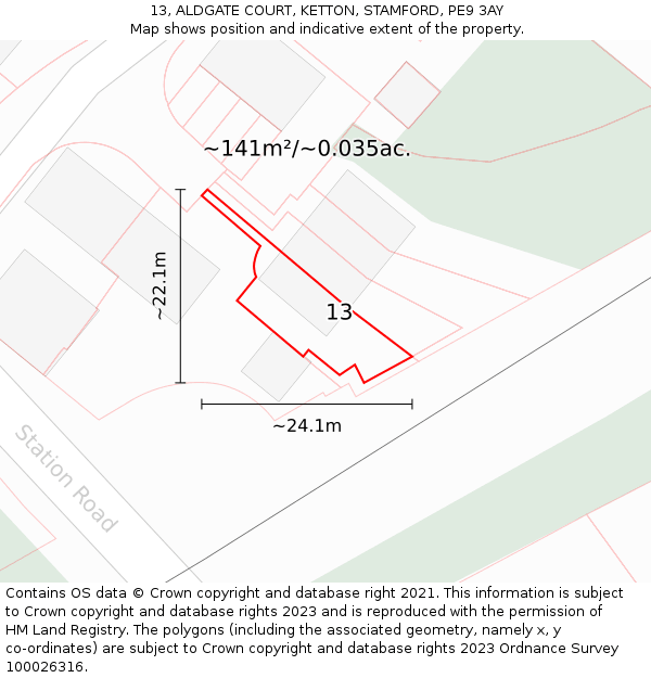 13, ALDGATE COURT, KETTON, STAMFORD, PE9 3AY: Plot and title map