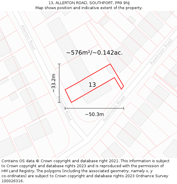 13, ALLERTON ROAD, SOUTHPORT, PR9 9NJ: Plot and title map