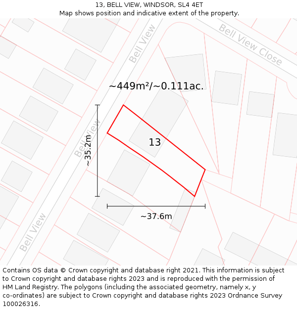 13, BELL VIEW, WINDSOR, SL4 4ET: Plot and title map