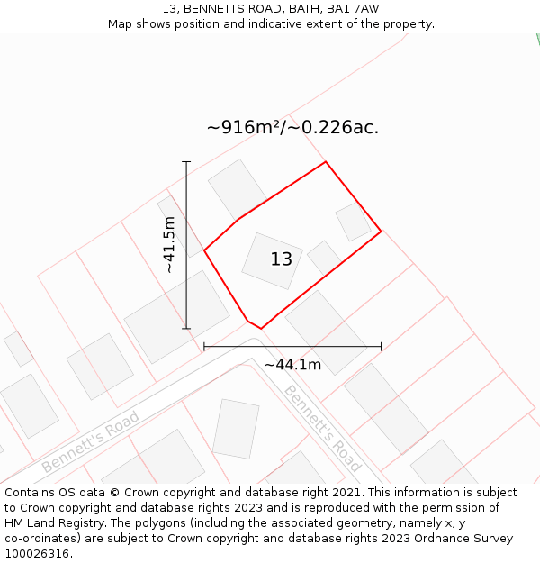 13, BENNETTS ROAD, BATH, BA1 7AW: Plot and title map