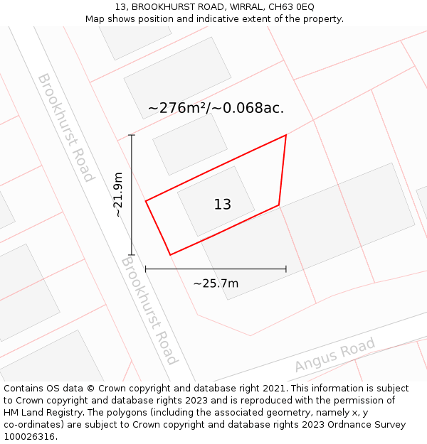 13, BROOKHURST ROAD, WIRRAL, CH63 0EQ: Plot and title map